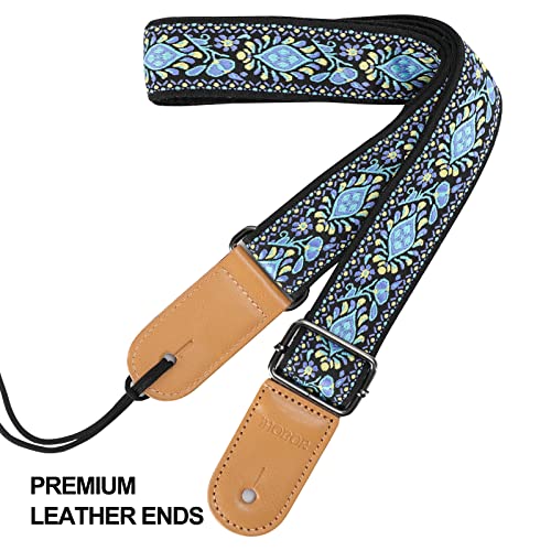 IHOBOR Ukulele Strap, Hawaiian Jacquard Blue Flower Ukelele Shoulder Strap, Suitable for Soprano Concert Tenor Baritone String Instruments - Image 2