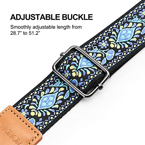 IHOBOR Ukulele Strap, Hawaiian Jacquard Blue Flower Ukelele Shoulder Strap, Suitable for Soprano Concert Tenor Baritone String Instruments - Image 3