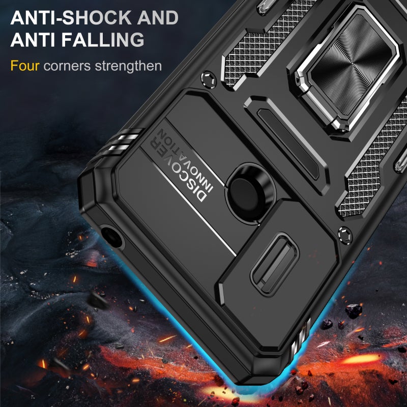 BURAQ Case Cover For Xiaomi Redmi 9C / 10A Armor PC + TPU Camera Shield Phone Case(Black) - Image 2