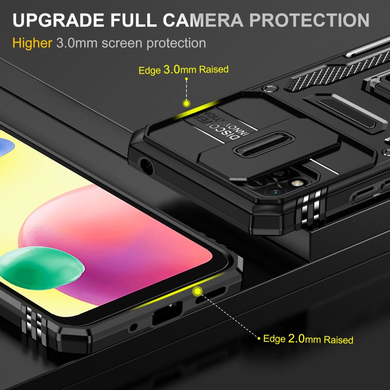 BURAQ Case Cover For Xiaomi Redmi 9C / 10A Armor PC + TPU Camera Shield Phone Case(Black) - Image 3