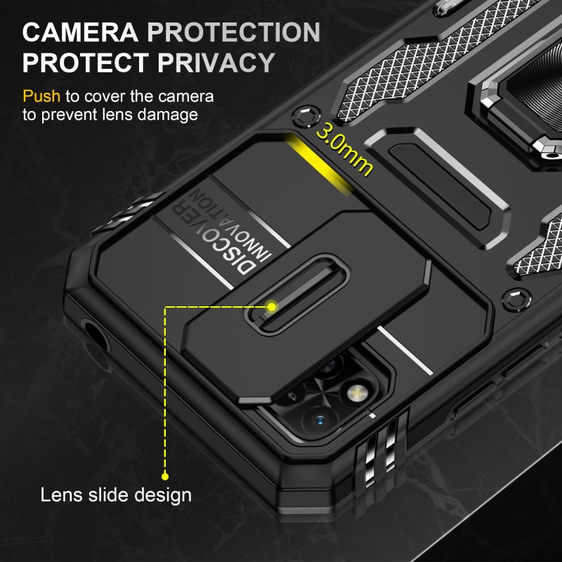 BURAQ Case Cover For Xiaomi Redmi 9C / 10A Armor PC + TPU Camera Shield Phone Case(Black) - Image 5