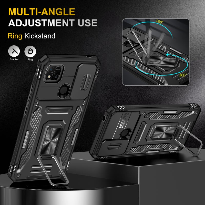 BURAQ Case Cover For Xiaomi Redmi 9C / 10A Armor PC + TPU Camera Shield Phone Case(Black) - Image 4