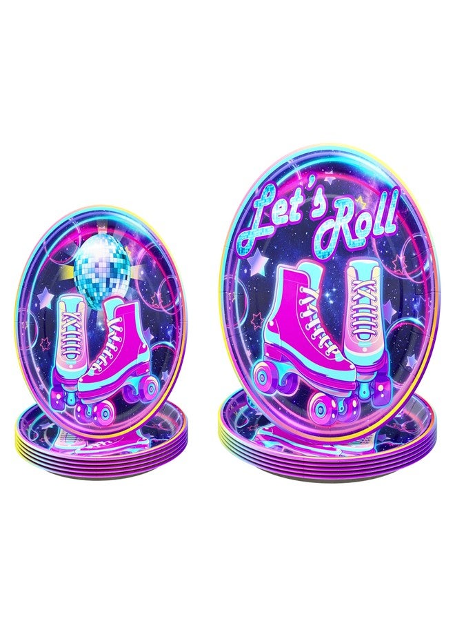 بلو أورتشدس أطباق عشاء وحلوى بلو أورتشاردز للتزلج على العجلات (32 قطعة تكفي 16 ضيفًا) - لوازم حفلات التزلج على العجلات، مستلزمات حفلات التسعينيات، أطباق ومناديل مزينة برسومات التزلج، زينة حفلات التزلج للبنات - Image 1