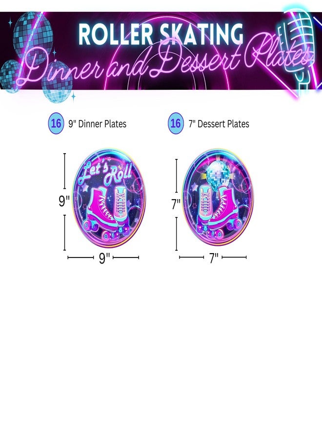 بلو أورتشدس أطباق عشاء وحلوى بلو أورتشاردز للتزلج على العجلات (32 قطعة تكفي 16 ضيفًا) - لوازم حفلات التزلج على العجلات، مستلزمات حفلات التسعينيات، أطباق ومناديل مزينة برسومات التزلج، زينة حفلات التزلج للبنات - Image 3