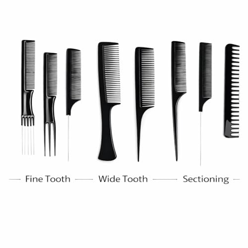 Sarbeau16Pcs Hair Combs Set for Women Men：10Pcs Hair Combs and 6Pcs Hair Clips, Rat Tail Combs, Teasing Combs,Barber Combs,Styling Combs,Can Meet Your Different Needs,Comb Set for Hair Black - Image 3