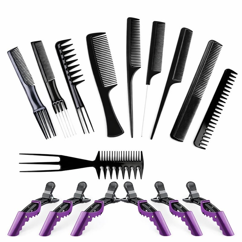 Sarbeau16Pcs Hair Combs Set for Women Men：10Pcs Hair Combs and 6Pcs Hair Clips, Rat Tail Combs, Teasing Combs,Barber Combs,Styling Combs,Can Meet Your Different Needs,Comb Set for Hair Black - Image 5
