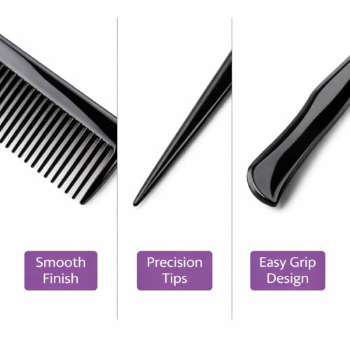 Sarbeau16Pcs Hair Combs Set for Women Men：10Pcs Hair Combs and 6Pcs Hair Clips, Rat Tail Combs, Teasing Combs,Barber Combs,Styling Combs,Can Meet Your Different Needs,Comb Set for Hair Black - Image 2