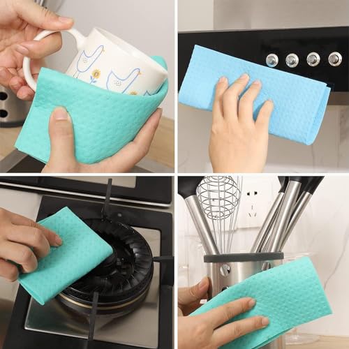 SHUTTLE ART Kitchen Cleaning Wet Wipes Sponge Reusable and Washable Cellulose Sponge Cloths Dish Towels, Absorbent and No Odor Paper Towels for Dishes ＆ Counters (Multicolour) (6) - Image 5