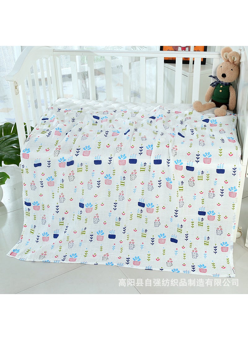 Generic Soft Muslin Swaddle Cartoon Print Baby Blanket Color potted plant 