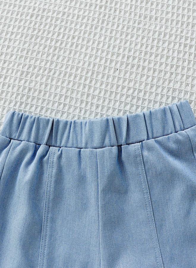 تايك تو طقم بناتي توب بحافة كشكش بنسيج بارز مع بنطال مزين بالدانتيل - Image 3