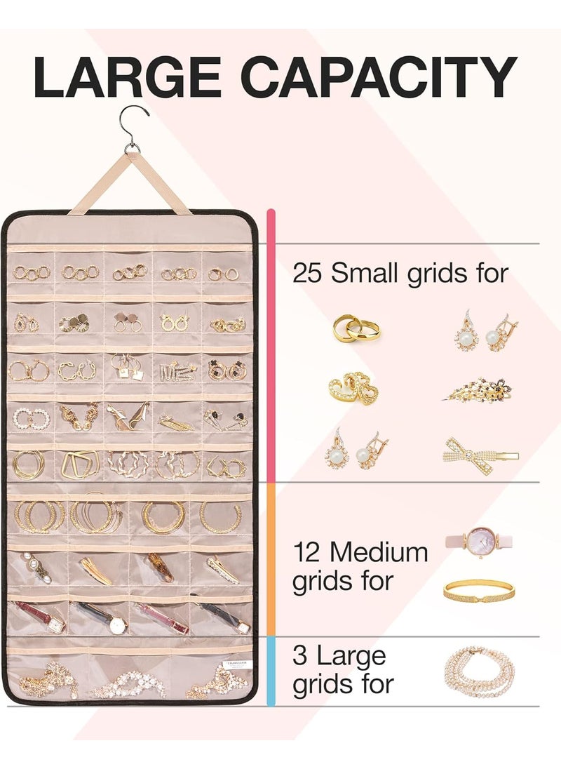 BAGSMART BAGSMART Hanging Jewelry Organizer with Travel Makeup Bag Cosmetic Bag Make Up Organizer Case Storage Roll with Hanger Metal Hooks DoubleSided Jewelry Holder  - Image 3