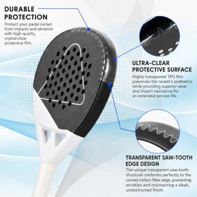 2 Pack Clear Padel Racket Protector, Transparent TPU Frame Guard Tape, 400 x 68 mm Edge Protection for Padel Racquets - Image 3