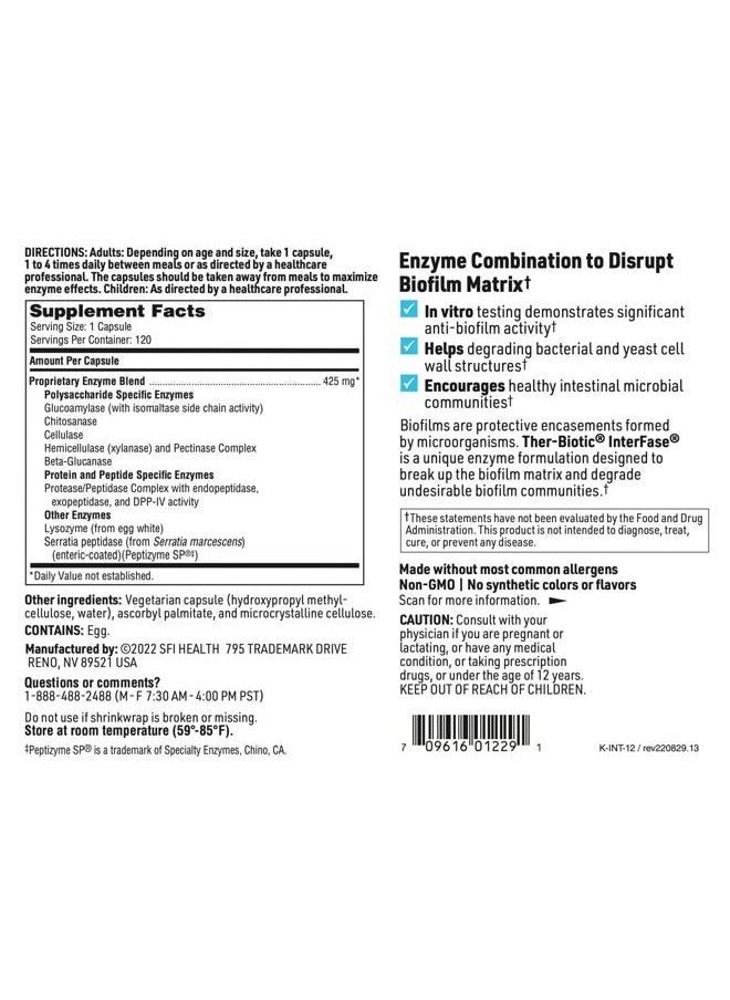 Klaire Labs - SFI Health Ther-Biotic InterFase - Multi Enzyme Formula for Digestive Health & Gut Balance - Designed to Support a Healthy Microbiome (120 Capsules) - Image 1