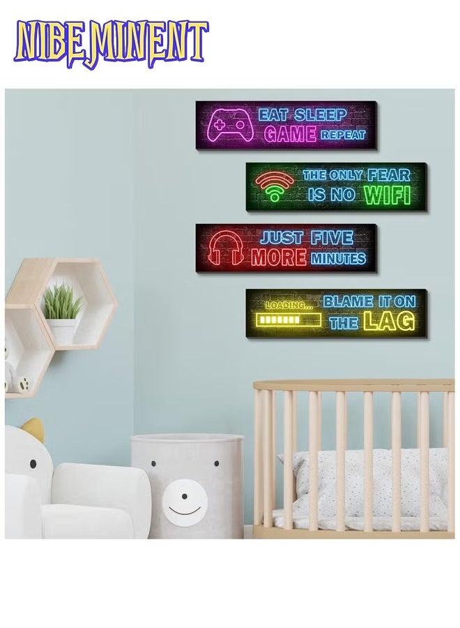 NIBEMINENT 4 Pcs Wooden Printed Neon Gaming Posters, Decorative Wall Art Painting, Game Room By Neon Themed Wall Art, Teen Boys Room Decorations, gamer wall Decor for bedroom Multicolor - Image 5