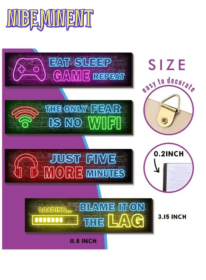 NIBEMINENT 4 Pcs Wooden Printed Neon Gaming Posters, Decorative Wall Art Painting, Game Room By Neon Themed Wall Art, Teen Boys Room Decorations, gamer wall Decor for bedroom Multicolor - Image 3