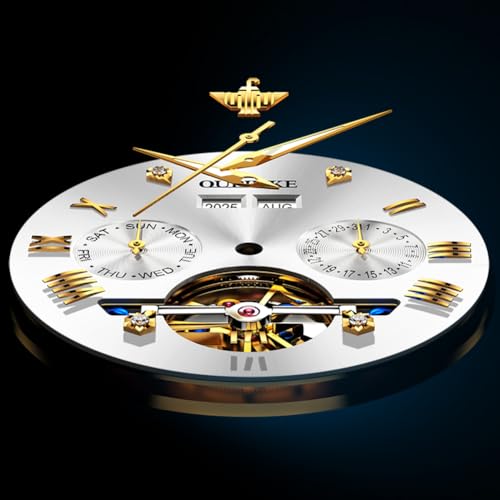 OUPINKE Men's Automatic Watch 44mm Big Dial,Luxury Mechanical Wristwatch,Sapphire Crystal Glass,50M Waterproof, Tungsten Steel with Date Display (White Dial,Two Tone Tungsten Steel Strap) - Image 5