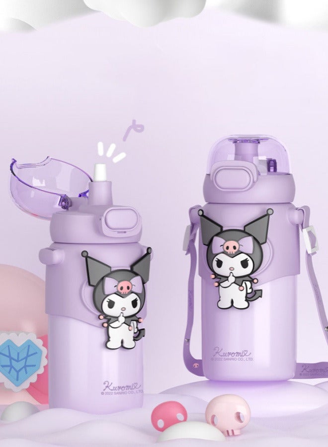 AUTOYSUR زجاجات مياه للأطفال مزودة بقشة، سعة 460 مل، مناسبة للمدرسة، مقاومة للتسرب، خالية من مادة BPA، مناسبة للأولاد والبنات (بنفسجي) - Image 5