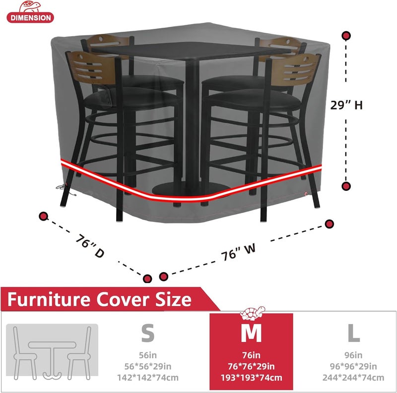 Turtle Life Patio Furniture Sets Cover, Heavy Duty Square Durable Waterproof Outdoor UV Resistant Anti-Fading Dining Table Chairs Furniture Cover, Black, 76"Lx76"W x 29"H - Image 2