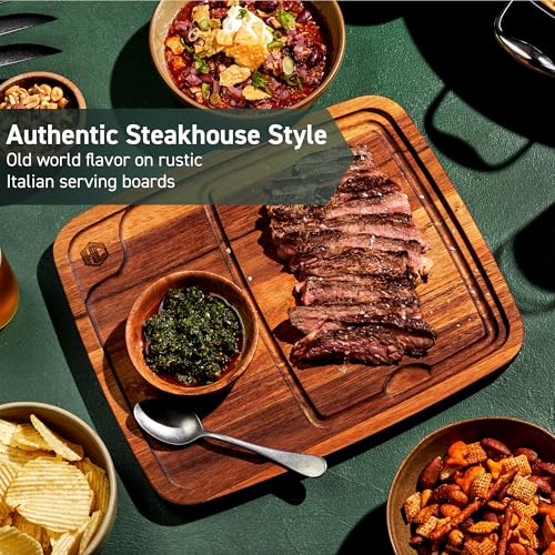 HexClad 4-Piece Bistecca Wooden Steak Plate Set with Juice Channel for Meats, Stackable Design with Straight Edges and Completely Flat Base, Easy to Clean, Lightweight and Durable - Image 4
