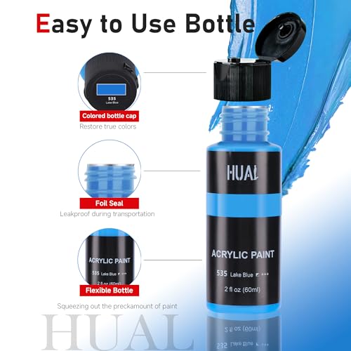 HUAL Acrylic Paint Set With 5 Brushes, 24 Colors (60ml, 2oz) for Artists Kids Beginners & Painters,Model/Canvas/Rock/Fabric/Glass/Stone/Ceramic/Wood Painting, Non Toxic - Image 5