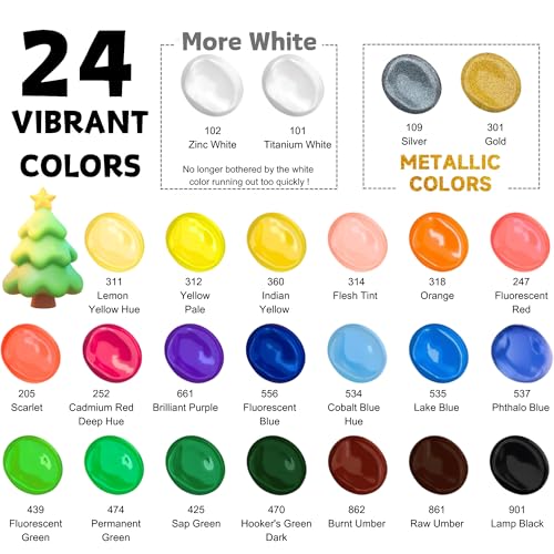 HUAL Acrylic Paint Set With 5 Brushes, 24 Colors (60ml, 2oz) for Artists Kids Beginners & Painters,Model/Canvas/Rock/Fabric/Glass/Stone/Ceramic/Wood Painting, Non Toxic - Image 2