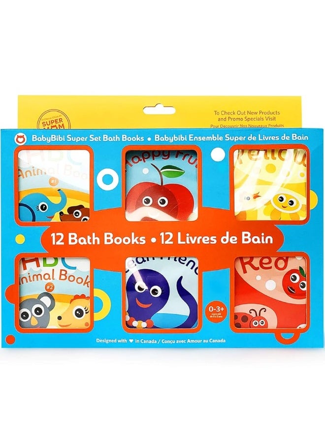 BabyBibi Super Bath Book Set of 12 (Fruits, Ocean Friends, ABC, Numbers Books; Color Recognition Bath Books Including Yellow, Green, Red and Blue Color Topics, ABC Animal Bath Books.  - Image 1