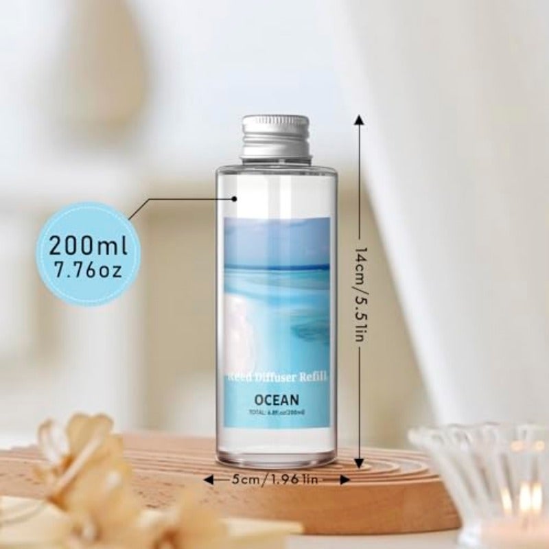 Ocean Reed Diffuser Refill Oil 200ml with 6 Sticks LongLasting Fresh Marine Home Fragrance for Bathroom Bedroom Living Room - Image 4