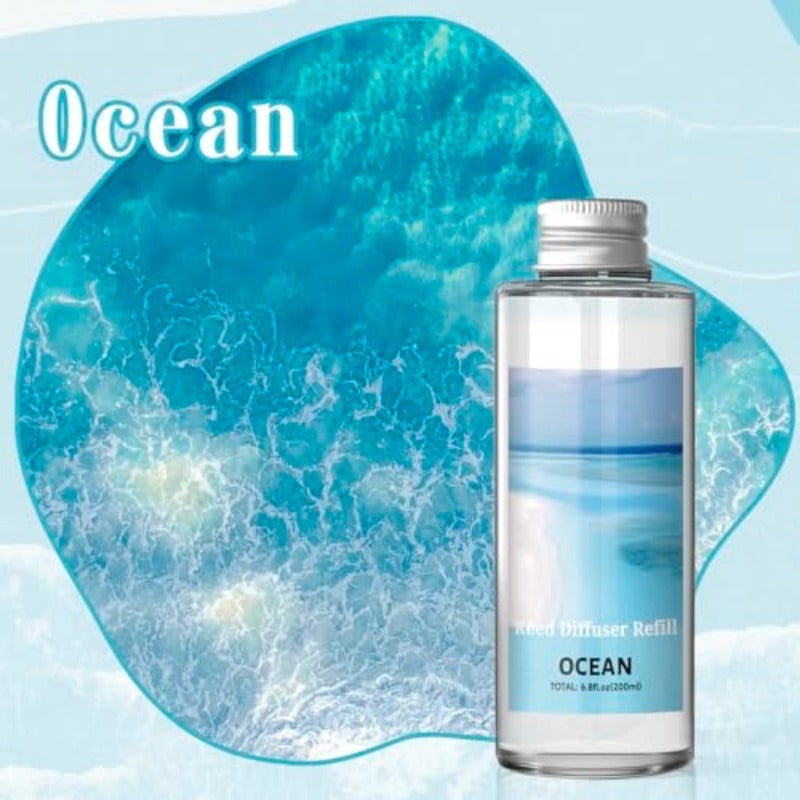Ocean Reed Diffuser Refill Oil 200ml with 6 Sticks LongLasting Fresh Marine Home Fragrance for Bathroom Bedroom Living Room - Image 2