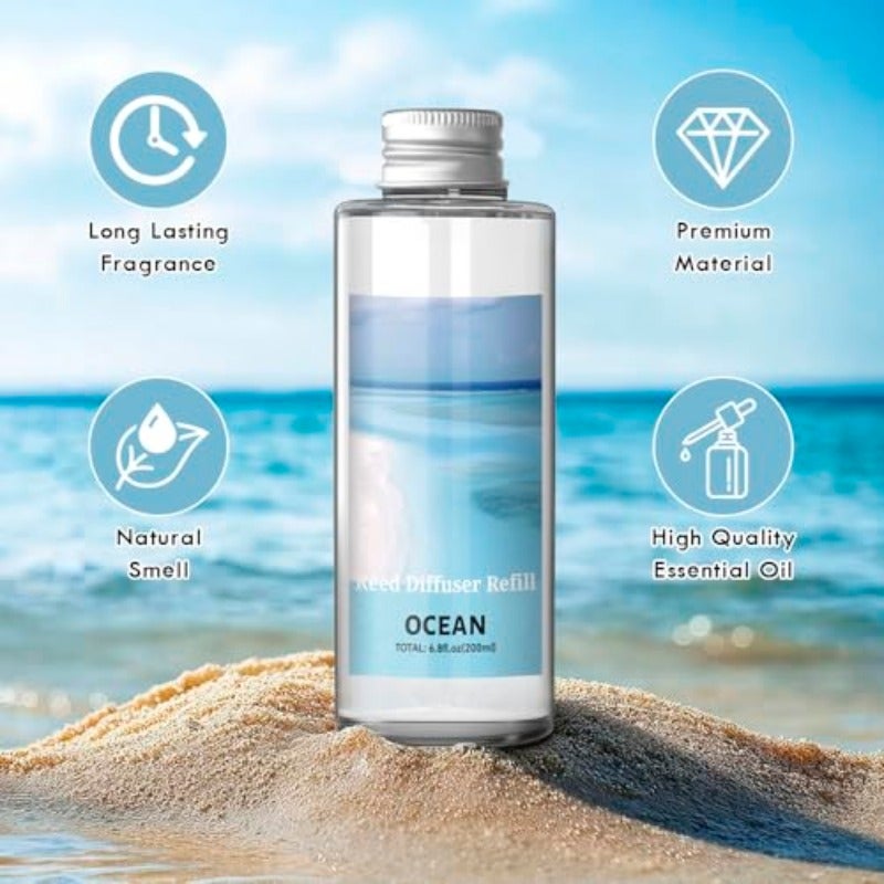 Ocean Reed Diffuser Refill Oil 200ml with 6 Sticks LongLasting Fresh Marine Home Fragrance for Bathroom Bedroom Living Room - Image 3