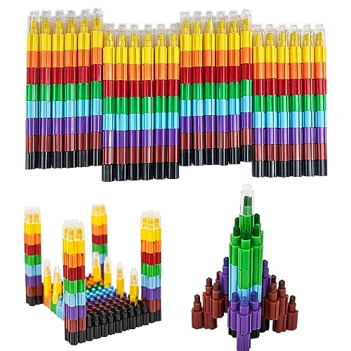 Huji Stacking Buildable 8 Colors Crayons Set Connect Stack and Build Sideways and Up Favorite Toys Kids Children Party Favors School Supplies Safe NonToxic Easy to Hold 24 - Image 1