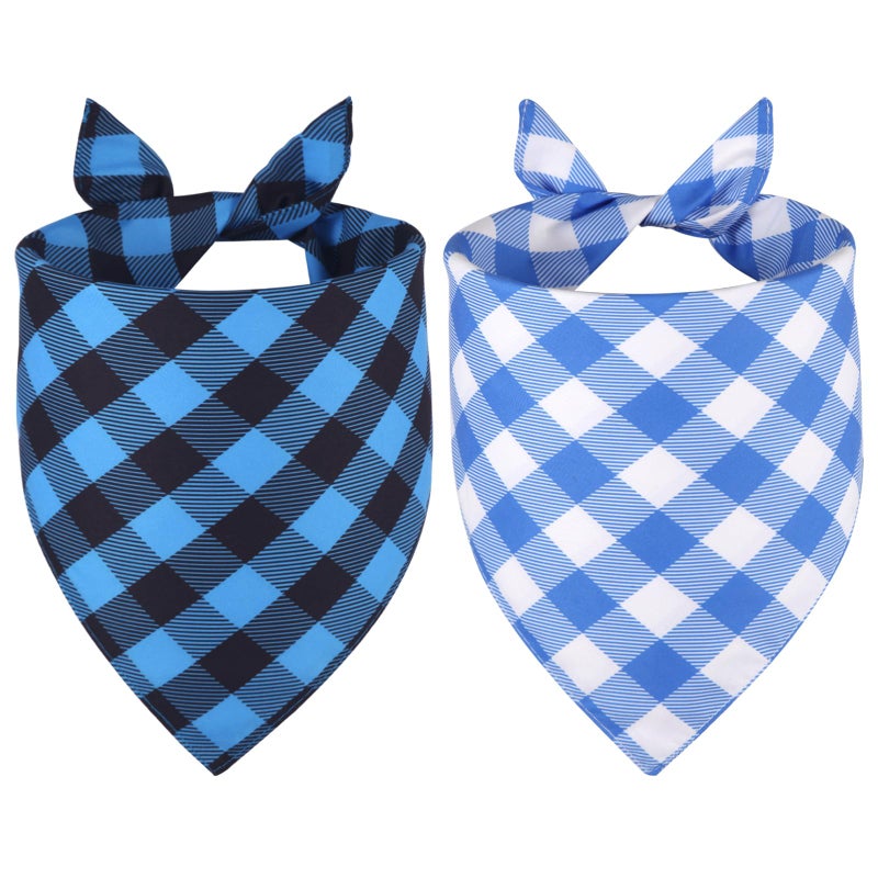 Agroon Dog Bandanas Boy Large 2PCS, Summer Spring Blue Scarf, Durable Triangle Reversible Bibs Handkerchief for Puppy Pet - Image 1