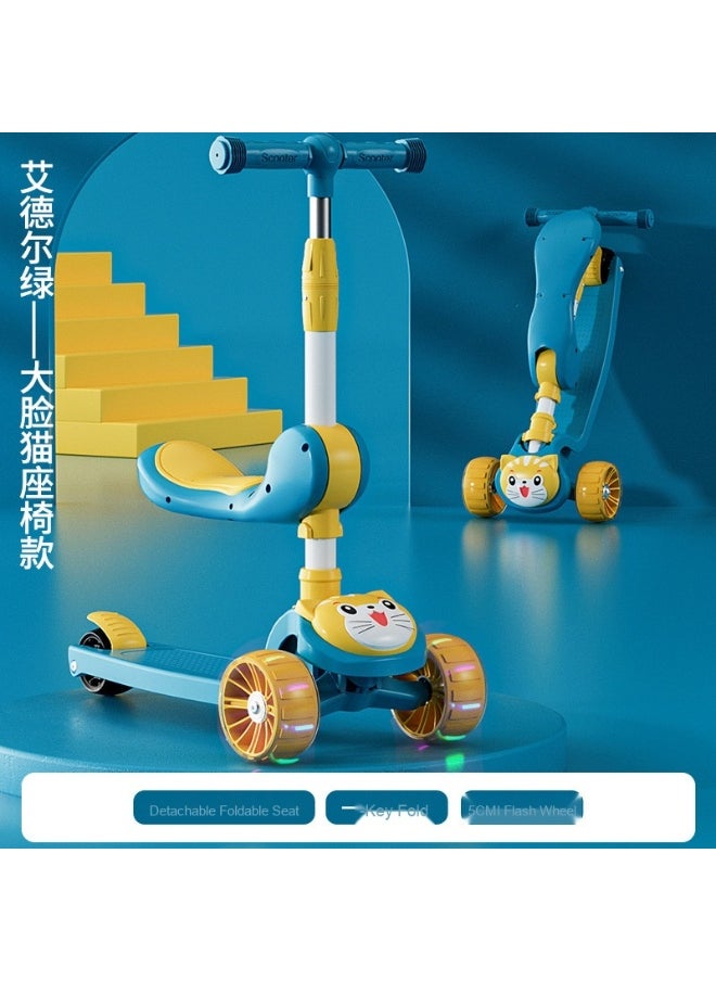 Shuer - Children's Scooter Can Sit And Ride Led Light Flashing Wheel Adjustable Height Foldable Scooter Outdoor Activities For Boys Girls - Image 1