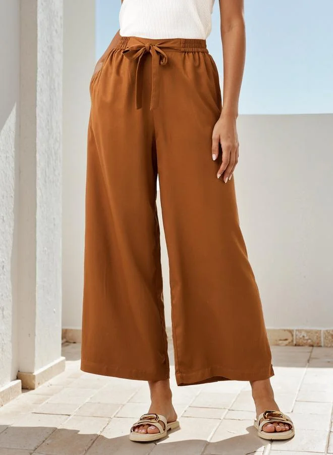 Relaxed Fit Palazzos with Tie-Up Belt and Pockets
