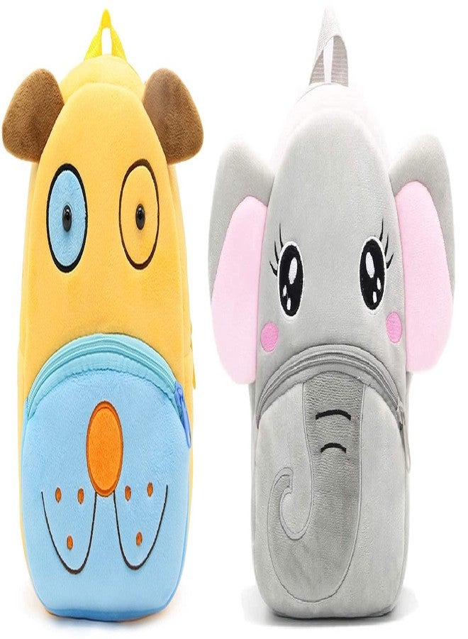 blue tree Kids School Bag Soft Plush Backpack Cartoon Bags Mini Travel Bag for for Girls Boys Toddler Baby Cute Dog & Baby Elephant - Image 1