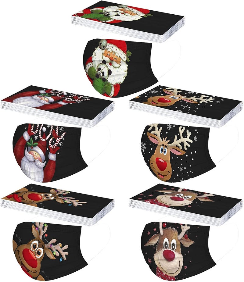 woobles 50Pcs Christmas Masks Disposable Adult, Cute Snowman Santa Claus Winter 2022 Designs Breathable 3 Ply Full Face Protection Christmas Santa & Reindeer,50pc - Image 1