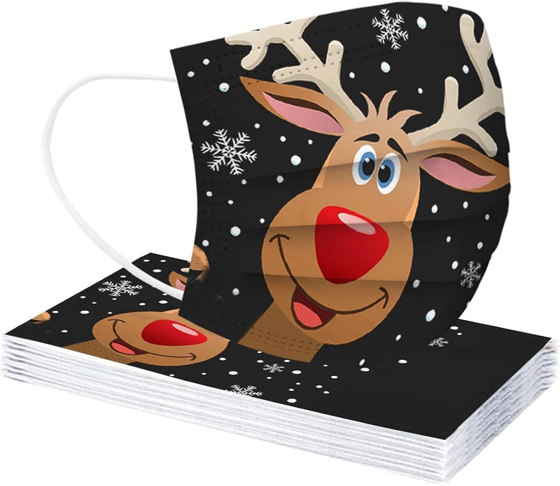 woobles 50Pcs Christmas Masks Disposable Adult, Cute Snowman Santa Claus Winter 2022 Designs Breathable 3 Ply Full Face Protection Christmas Santa & Reindeer,50pc - Image 5