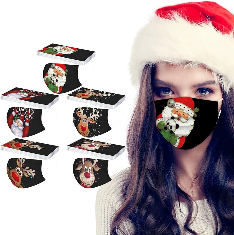 woobles 50Pcs Christmas Masks Disposable Adult, Cute Snowman Santa Claus Winter 2022 Designs Breathable 3 Ply Full Face Protection Christmas Santa & Reindeer,50pc - Image 2