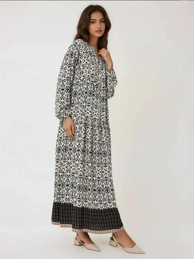 زوبعة فستان ماكسي مطبوع بياقة قميص