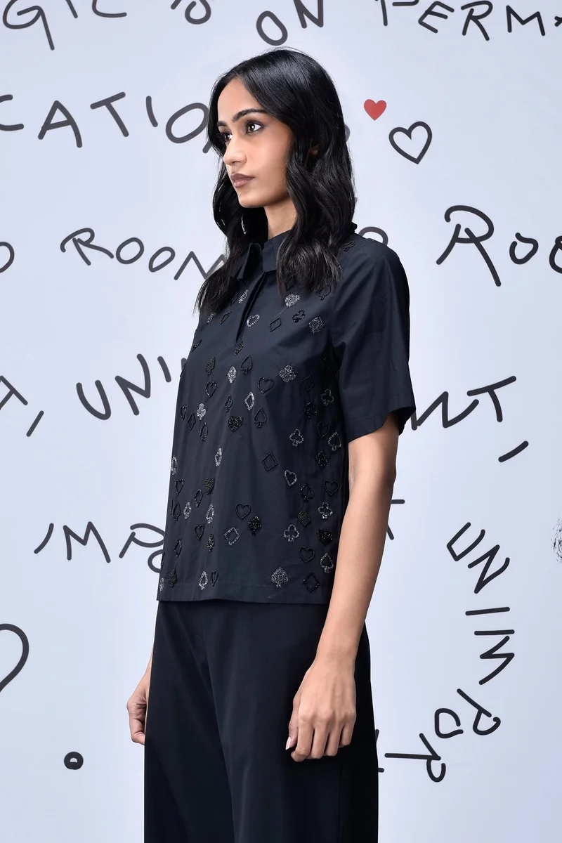 Genes Lecoanet Hemant Card Beard Embroidery Regular Fit Top - Black