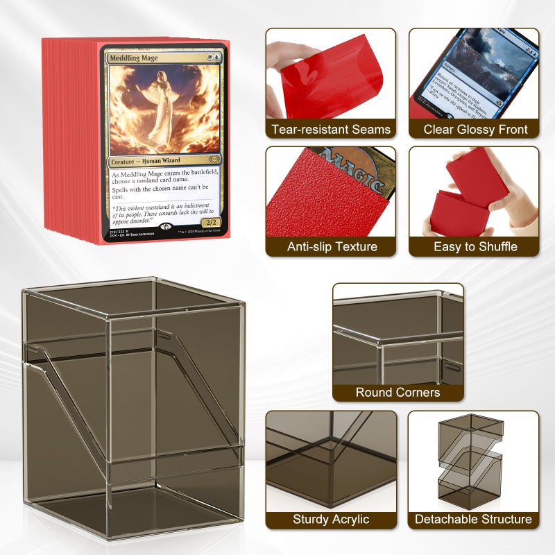 YSCare 6 Pack Card Deck Cases, Commander Deck Boxes with 600Pcs Card Sleeves and Dividers, Standard Size Cards Storage Box Perfect Fit for MTG, Sport, Trading Cards (6 colors) - Image 3