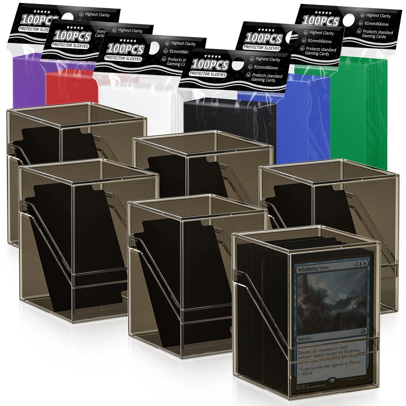YSCare 6 Pack Card Deck Cases, Commander Deck Boxes with 600Pcs Card Sleeves and Dividers, Standard Size Cards Storage Box Perfect Fit for MTG, Sport, Trading Cards (6 colors) - Image 1
