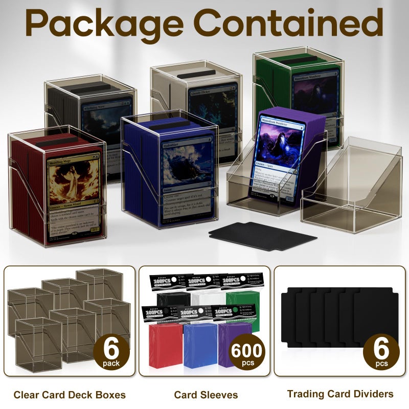 YSCare 6 Pack Card Deck Cases, Commander Deck Boxes with 600Pcs Card Sleeves and Dividers, Standard Size Cards Storage Box Perfect Fit for MTG, Sport, Trading Cards (6 colors) - Image 5