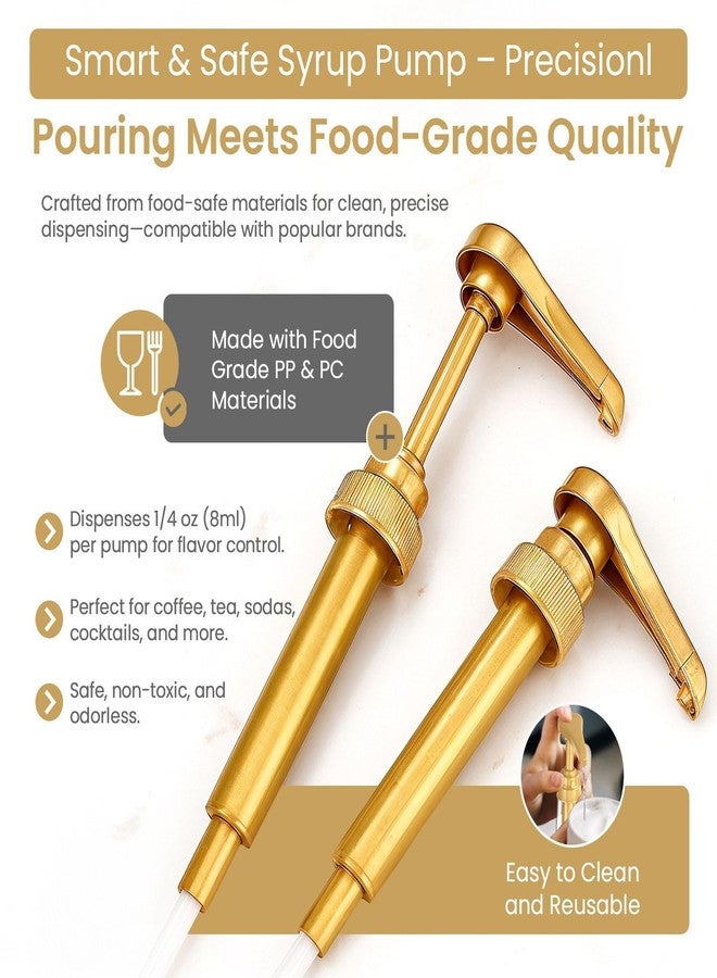 vigor path Syrup Pump for Coffee Syrup Bottles - 6-Pack Dispenser Pumps Fits 750ml / 25.4 oz Flavoring Syrup Bottles - Compatible with Torani & More - Gold Coffee Syrup Dispenser Pump for Home & Cafe Use - Image 2