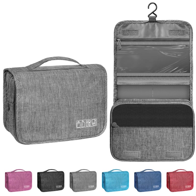 YEMEDA Toiletry Bag Travel Bag with Hanging Hook, Waterproof Shower Bathroom Hanging Toiletry Bag for Men Women,Small Multifunctional Makeup Cosmetic Bag,Portable Toiletries Bag Travel Organizer (Grey) - Image 1
