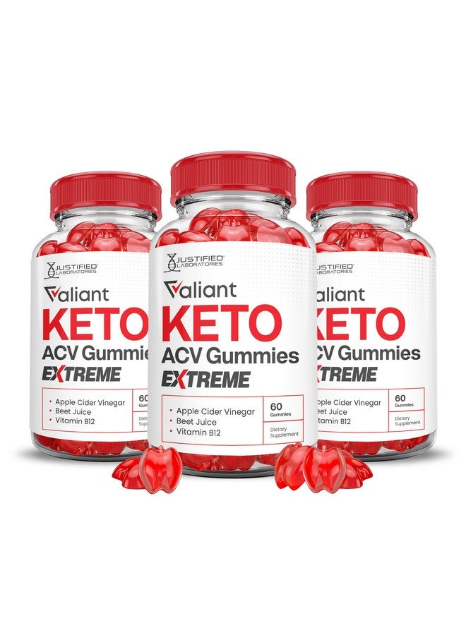 Justified Laboratories (3 Pack) Valiant Keto ACV Gummies Extreme 2000MG Valant Keto Gummies Apple Cider Vinegar Formulated with Pomegranate Beet Juice Powder B12 Vegan Non GMO 180 Gummys - Image 1