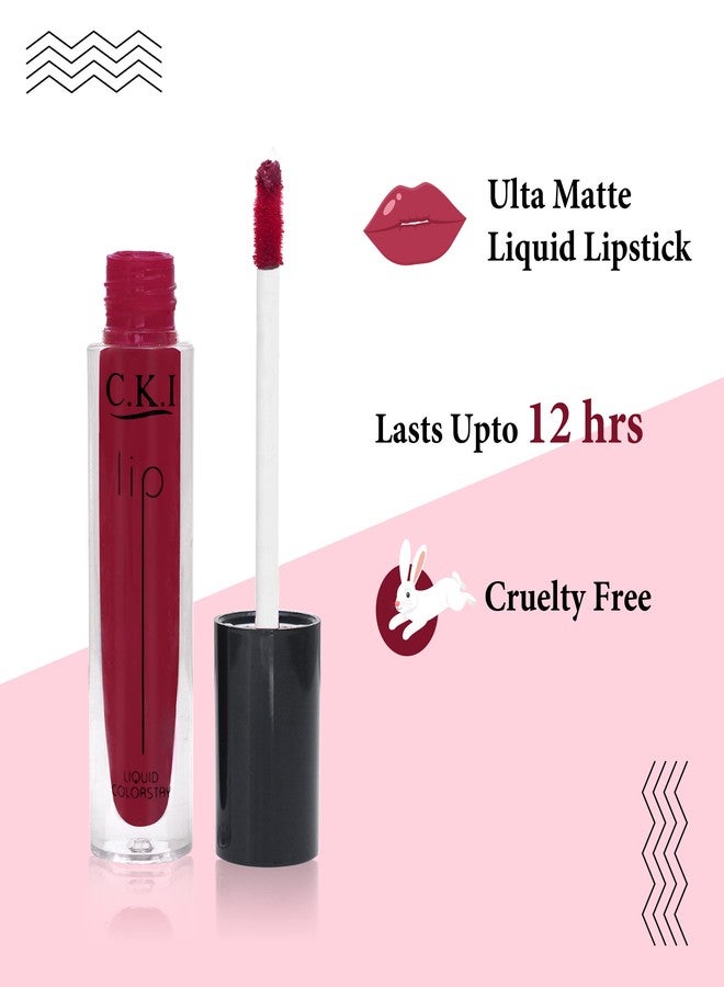 C.K.I Matte to Last Liquid Lipstick, Matte Finish, 4ml - Regal Ruby 708 - Image 4