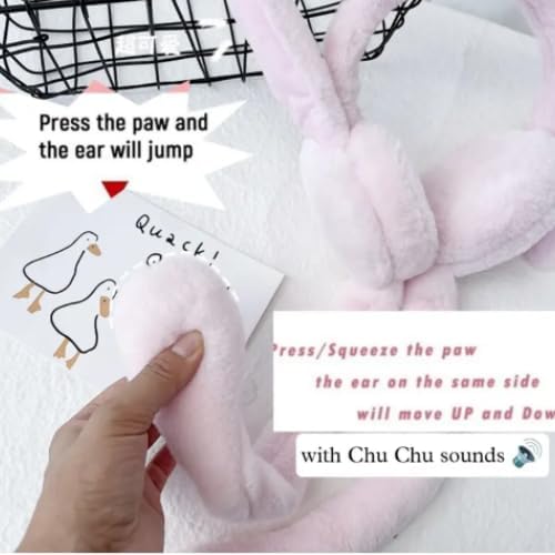 RR DESIGN Moving Ear Rabbit Plush Earmuffs, Pink Winter Warmer, Adjustable Woollen Headband (Off White) - Image 4
