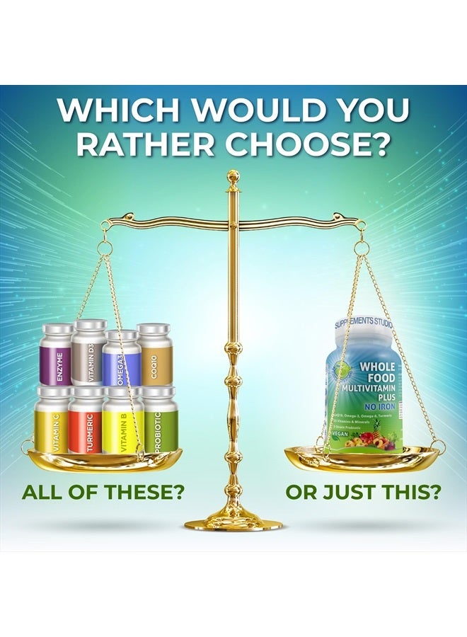 Supplements Studio Vegan Whole Food Multivitamin Without Iron, Daily Multivitamin for Women and Men, Made with Fruits & Vegetables, B-Complex, Probiotics, Enzymes, CoQ10, Omegas, Turmeric, Non-GMO, 180 Count - Image 3