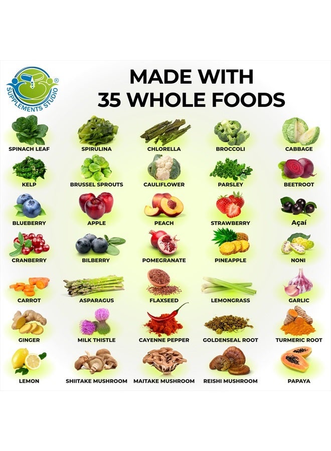 Supplements Studio Vegan Whole Food Multivitamin Without Iron, Daily Multivitamin for Women and Men, Made with Fruits & Vegetables, B-Complex, Probiotics, Enzymes, CoQ10, Omegas, Turmeric, Non-GMO, 180 Count - Image 4