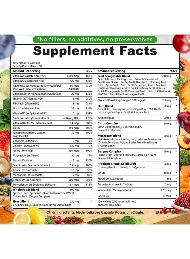 Supplements Studio Vegan Whole Food Multivitamin Without Iron, Daily Multivitamin for Women and Men, Made with Fruits & Vegetables, B-Complex, Probiotics, Enzymes, CoQ10, Omegas, Turmeric, Non-GMO, 180 Count - Image 5